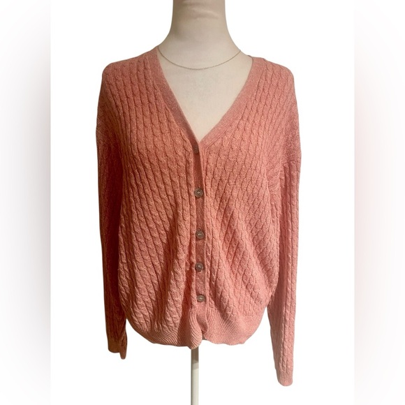Gallagher XL Pink Cable Knit Cardigan Sweater Button Front Grandma Core Cottage - Picture 6 of 6